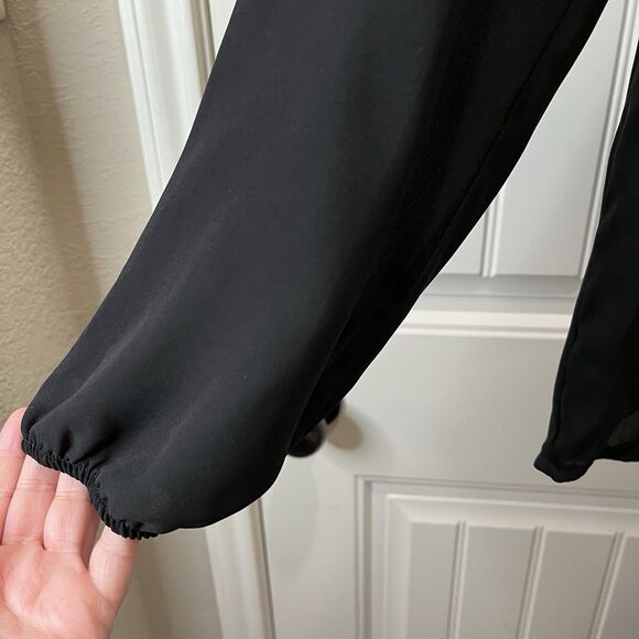 Tea N Rose Black Sheer Faux Back Button Long Sleeve Top Boho Womens Size M - Picture 3 of 8